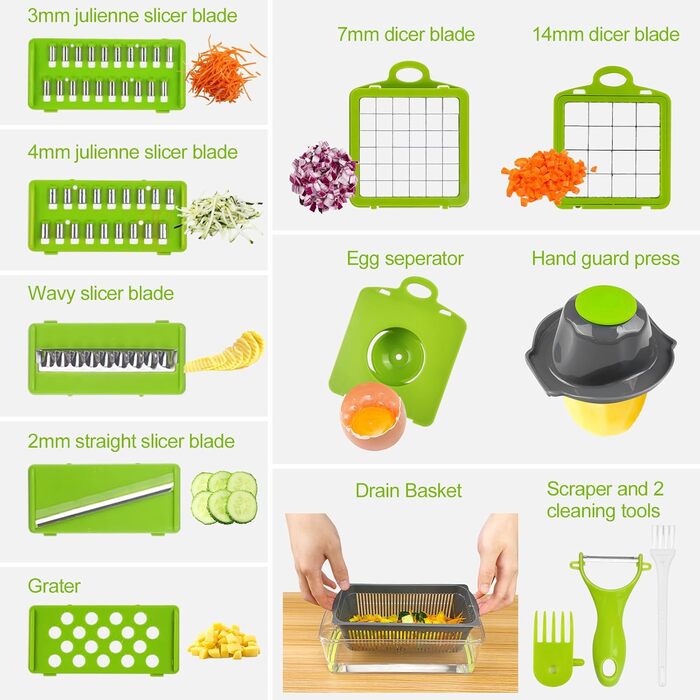 Багатофункціональний набір для нарізки овочів 16 в 1 з відром, нержавіюча сталь, слайсер для огірків, картоплі, моркви