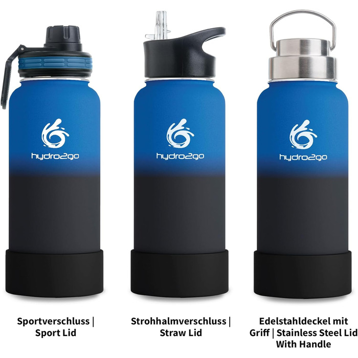 Stainless Steel Water Bottle – BPA-free Thermos Bottle for Kids, School, Sports & Outdoor – Keeps Drinks Hot for up to 12H and Cold for up to 24H – Includes 3 Drinking Lids – (Space, 950 ml)