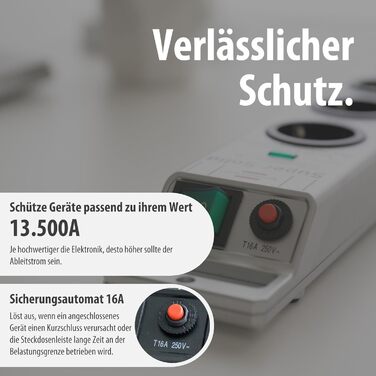 Бренненштуль Super-Solid, мережевий фільтр 8 розеток з захистом від перенапруги (многорозетка з 2,5м кабелем та вимикачем - з ударостійкого полікарбонату) срібний