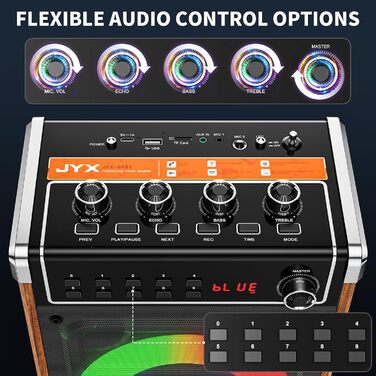 Караоке-машина JYX з 2 UHF-мікрофонами, Bluetooth, LED-підсвічуванням та підтримкою PA-системи, AUX, FM, Rec - (Бронза)