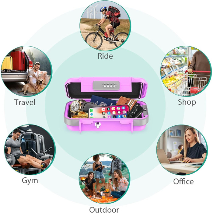 Сейф портативний з кодовим замком ORIA, вологостійкий, з тросом, для подорожей, пляжу, кемпінгу, офісу (рожевий)