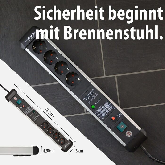 Мережевий фільтр Brennenstuhl Premium-Protect-Line на 4 розетки, кабель 3м, захисний подовжувач