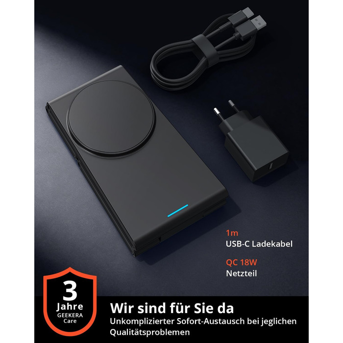 Зарядний пристрій 3-в-1 GEEKERA MagSafe для Apple Watch, iPhone (12-17) та AirPods, індуктивне зарядне, чорний матовий