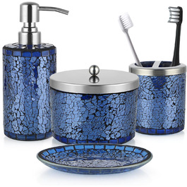 Набір аксесуарів для ванної кімнати Sanbege з мозаїчного скла, 4 шт., блакитний, комплект для ванної кімнати