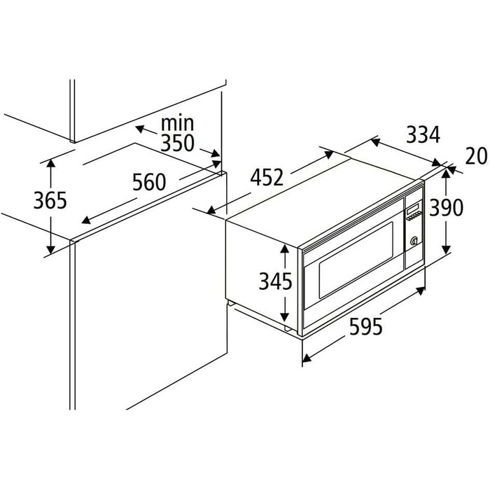 Вбудована мікрохвильова піч PKM MW800.8-20G-EB з грилем, 20л, 1000W, нержавіюча сталь, LED-дисплей, дитячий замок