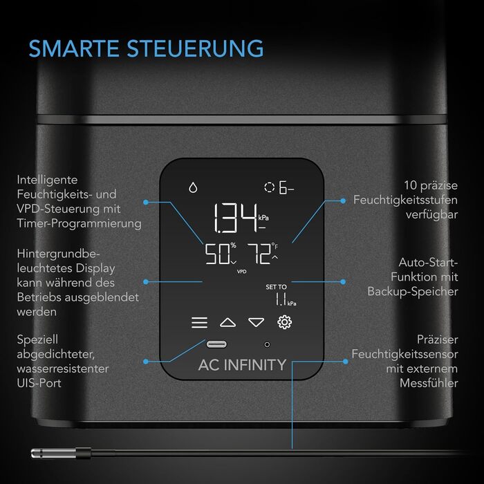 AC Infinity CLOUDFORGE T3 – Увлажнитель воздуха для растений 4,5 л с контролем VPD, 10-ступенчатый распылитель, удлиняемый шланг, защита от протечек, для гроубоксів (15 л)