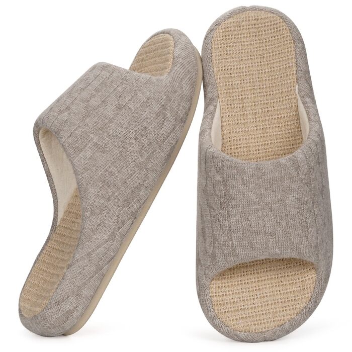 Тапочки жіночі Eagsouni з льону, зручні, з антиковзким покриттям, з піною Memory Foam, плоскі, для дому, теплі, (39/40 EU, Хакі)