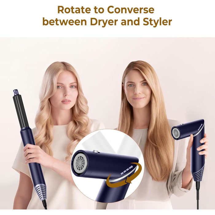 Фен-щітка 5 в 1 для волосся: сушка, укладка, локони, об'єм (блакитний)