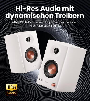 Edifier MR3 - Компактні Студійні Акустичні Системи 2.0, Hi-Res Audio, Bluetooth V5.4, RCA, AUX, Мобільний Додаток, 2 x 18 W, Білий