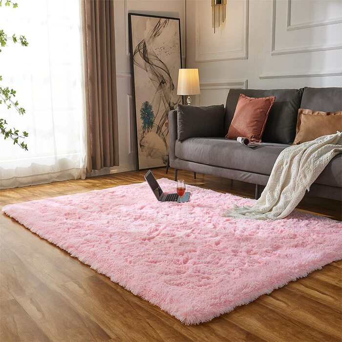 Soft, fluffy, non-slip Evitany rug for bedroom and living room, 90x160 cm, pink