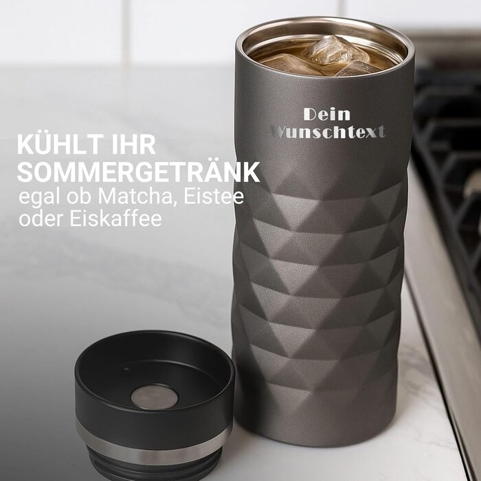 Термокружка Elasto з нержавіючої сталі, 450 мл, з індивідуальною гравіюванням, витримує витоки, термоізольована, сірий колір