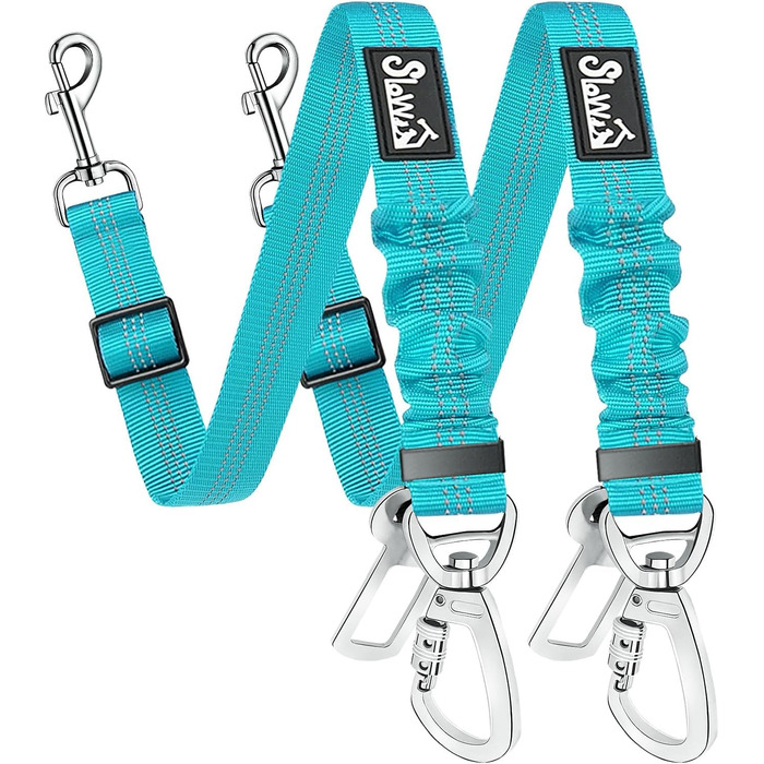 Автогурт для собак у машину, 2 шт. Безпечний ремінь для собак з амортизатором, регульований автогурт з універсальним з'єднувачем, для подорожей, (Світло-блакитний)