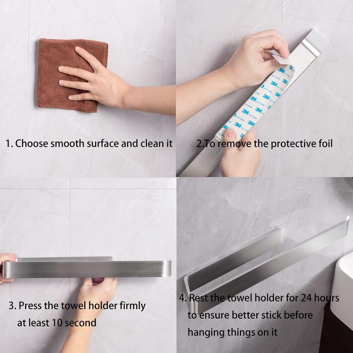 Тримач для рушників JS без свердління, сріблястий, 40 см