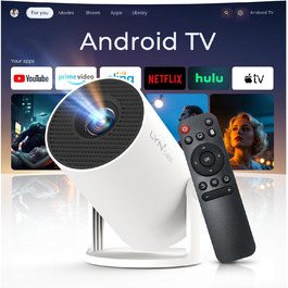 Портативний проєктор LYNCAST з Wi-Fi, Bluetooth та Android 11, 1080P/4K, поворотний на 180°, для дому та на відкритому повітрі (OptiBarrel 005 White)