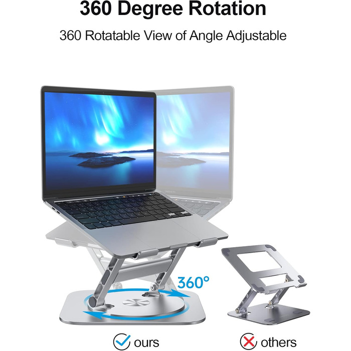MCHOSE Adjustable Laptop Stand - Ergonomic Aluminum Laptop Riser for Desk - 360° Rotation - Compatible with MacBook Air & 10-17' Laptops