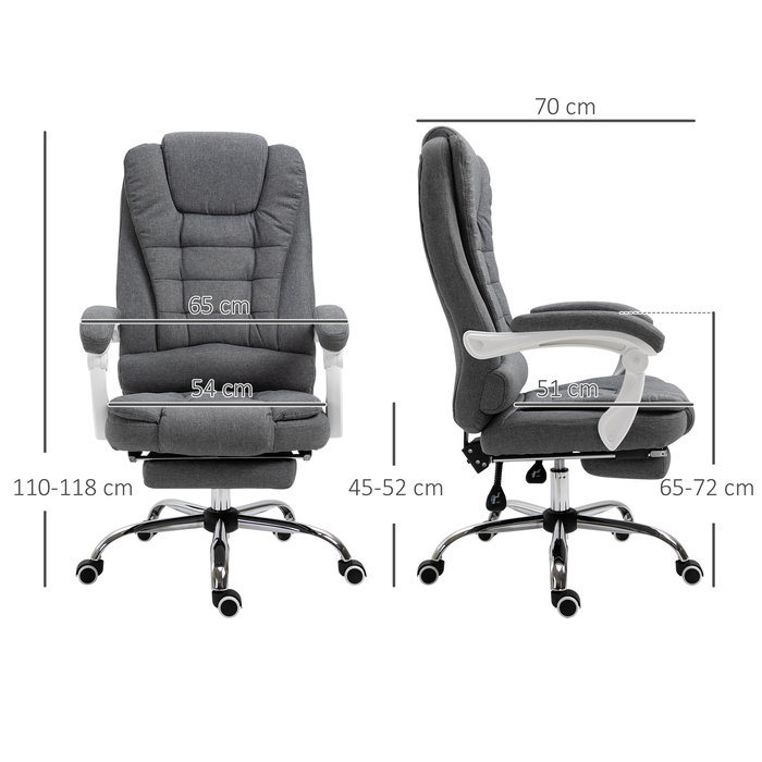 Vinsetto Ergonomic Office Chair with Folding Footrest, Height Adjustable & Reclining, Metal Grey for Home Office Comfort