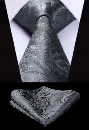 Костюмний жилет для чоловіків HISDERN з візерунком Пейслі (Jacquard) — набір: жилет, краватка та хустка в кишеню, елегантний сірий, розмір XS