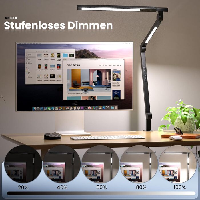 AmazLit Adjustable LED Desk Lamp with Remote - 12W Dual Light Source Architect Lamp, Dimmable & Adjustable Color Temperature Clamp Desk Lamp for Office