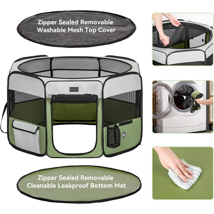 PETSFIT Розкладний вольєр для цуценят та дрібних тварин, вольєр для собак, котів, сірий/зелений, 92x84x53 см