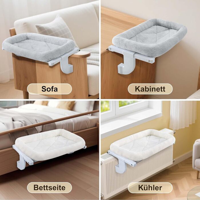 Ліжко для кота на батарею GUUSII HOME - тепле місце для відпочинку, сіре, велике (до 18 кг)