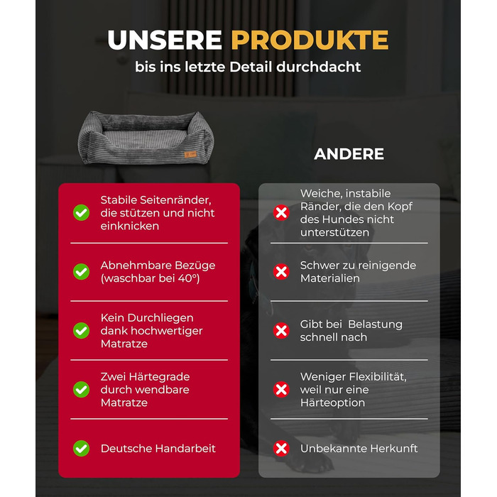 Ортопедичне ліжко для собак HS-Hundebett® Deluxe Cord, 70x90 см, зелене, великі породи, зручне, знімний чохол, миється, антиковзаюче покриття, з Німеччини