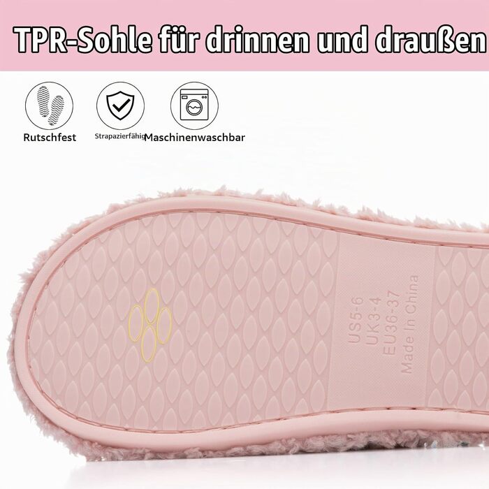 Жіночі домашні капці GOEWY з ефектом пам'яті (Memory Foam) — м'які пухнасті тапочки з відкритою п'ятою та протиковзаючою підошвою, рожеві, розмір 42/43 EU