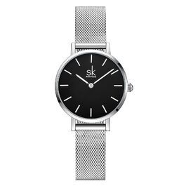 SK Ультратонкі мініатюрні жіночі годинники з двома стрілками. Елегантні годинники для жінок з шкіряним ремінцем (срібляста сітка)