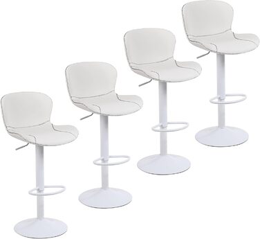 Adjustable PU Leather Bar Stools - Set of 4 - White - Modern Swivel Bar Height Stool with Backrest & Footrest