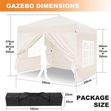 Gazebo, Leadyeah Pop-Up Pavilion with Sides, Foldable Camping Pavilion 2.5 x 2.5, Heavy-Duty Pavilion Tent, Fully Waterproof, 50+ UV Protection for Camping, Party - Beige