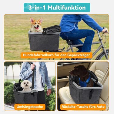 Кошик для велосипеда для собак до 12 кг з металевим каркасом, швидкознімний кріплення, сітчасте вікно, м'яке сидіння, світловідбиваючі смуги, складаний, для міських велосипедів