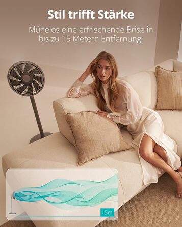 Вентилятор підлоговий Duux Whisper 2 - тихий, з регулюванням висоти (73-95 см), горизонтальна та вертикальна осциляція, сірий