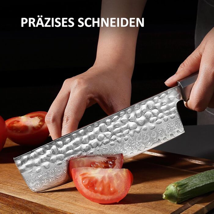 Кухонний ніж YOTSUBA Hackmesser 18 см, кухонний тесак з ергономічною ручкою Pakkawood, професійний ніж для м'яса та овочів, набір кухонних ножів 3 шт.