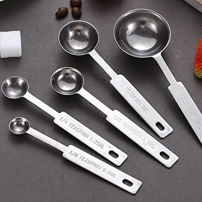 CHFYIJYHM Stackable Measuring Cups Kitchen Measuring Spoon Set Stainless Steel Teaspoon/Tablespoon Home Measuring Cups and Spoon Set (Coffee Spoon)