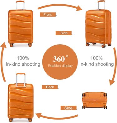 Чемодан-валіза KONO 55 см: легкий, з жорстким корпусом, TSA-замок, 4 колеса (2 шт. чорний, 2 шт. оранжевий)