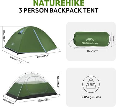 Намет Naturehike Bleik Ultralight 2-3 особи, водонепроникний (3000мм), для кемпінгу, туризму та трекінгу (240x290x125см, Зелений)