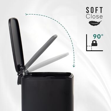 Сміттєвий кошик для ванної кімнати GREELUE 6л з кришкою Soft Close, металевий педальний відро для санвузла та спальні, чорний (24 x 19,5 x 25 см)