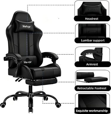 Ігрове крісло Ergonomic Gaming Chair з підніжкою, подушками під шию та поперек, 2D-підлокітниками, регулюванням висоти та поворотом на 360°, чорне