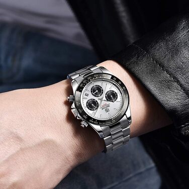 Чоловічий годинник BENYAR: Хронограф, кварцовий механізм, водонепроникний, з нержавіючої сталі, білий та чорний колір