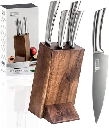 Набір кухонних ножів JF JAMES.F з дерев'яним блоком, 5 предметів: гострі ножі з нержавіючої сталі, ергономічні, для кухні, кухонний набір, подарунок