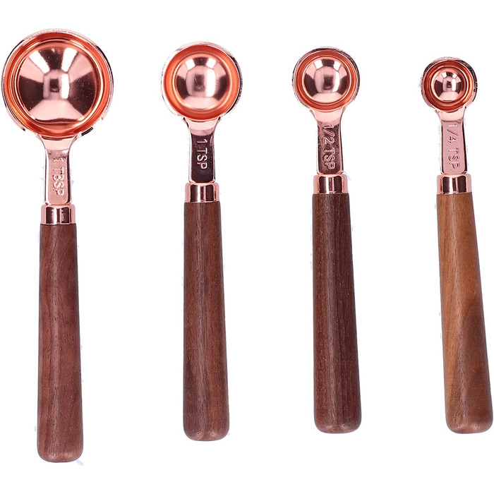 Measuring Spoon Set, 4 Measuring Cups in Rose Gold with Scale, Stainless Steel Measuring Spoons for Kitchen Utensils (Size: S)