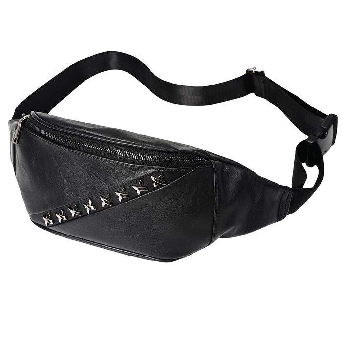 Чоловіча поясна сумка на ремінь з натуральної шкіри, чорна. Ідеальна для подорожей, активного відпочинку та хайкінгу.