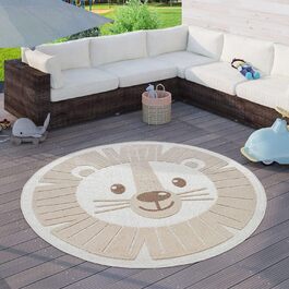 Дитячий килим Paco Home для кімнати та вулиці, круглий, 3D ефект, Ø120 см, бежевий, сучасний ігровий килим