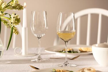 LEONARDO HOME Leonardo Hello, White wine goblet with pulled stem, dishwasher-safe wine glasses, 6-piece set, 370 ml, 061447, clear, 6 pieces (1 pack), 6