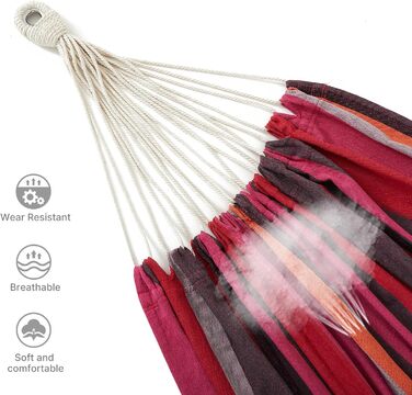 Hammock with stand, double cotton with stand for 2 people, portable outdoor & indoor patio, yard, garden, weight capacity up to 200 KG, Red