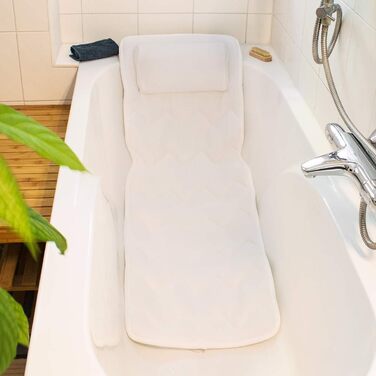 Navaris Full-Body Bath Mat with Pillow - 125x42cm Bath Mat for Bathtub, Bathtub Pillow, Soft Bath Insert - Mesh Mat in White