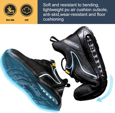 Черевики робочі чоловічі та жіночі S3 з металевим підноском, легкі, антиковзаючі, дихаючі, спортивні, чорно-сині, 42 EU