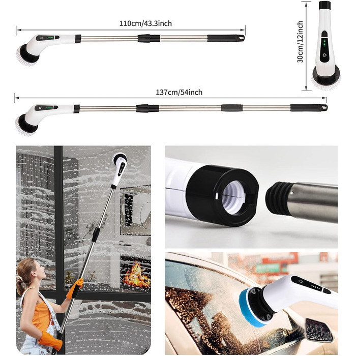 Electric Cleaning Brush, FARI Shower Cleaning Brush with 8 Interchangeable Drill Brush Heads, Cordless Scrubber with Adjustable Handle, Bathroom and Shower Cleaner