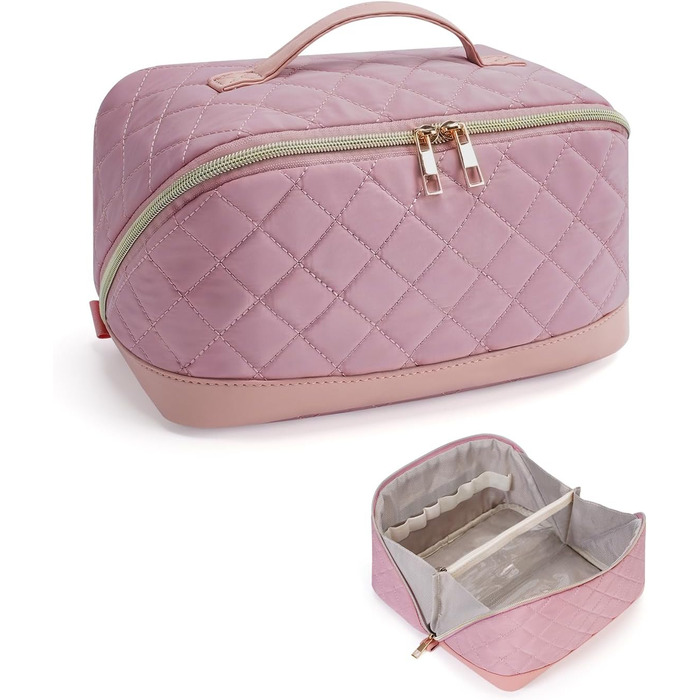 Косметичка для подорожей Wandering Nature для жінок: велика, водонепроникна, з відділенням для пензликів, рожева (патент)
