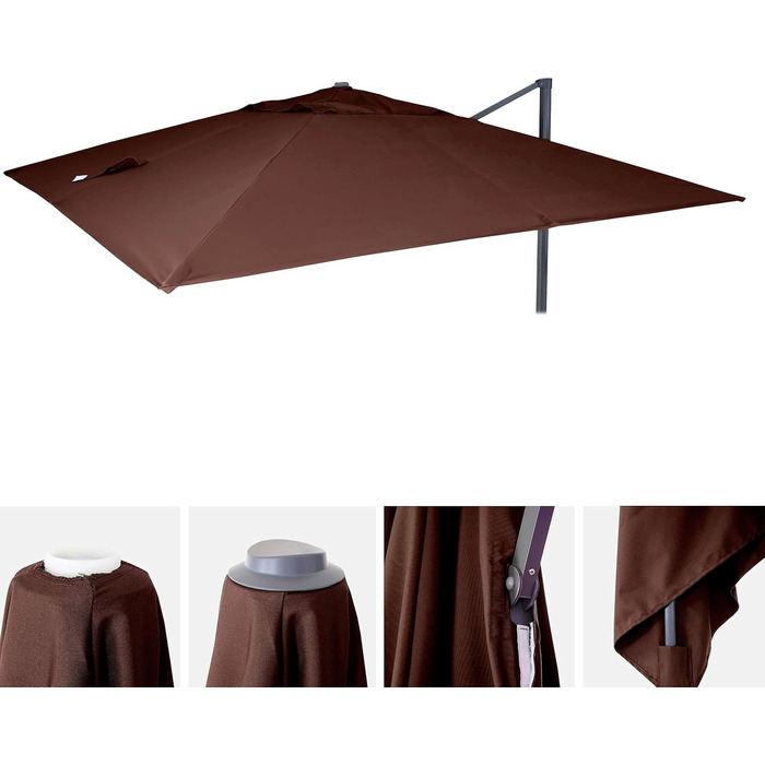 Mendler Replacement Canopy for Luxury Gazebo Awning HWC-A96, Parasol Cover Replacement Cover, 3x3m (Ø4.24m) Polyester 2.7kg - brown