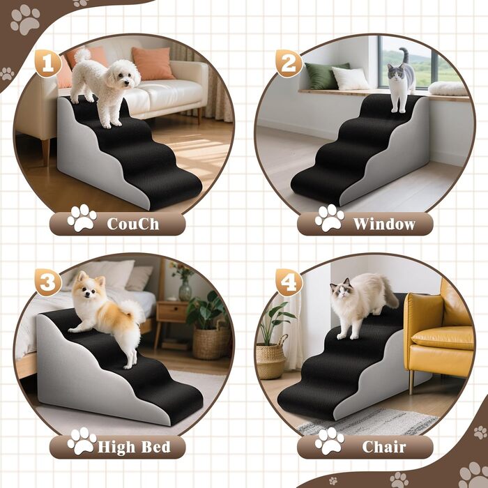 Східці для собак та котів JUOIFIP, 4 сходинки, для маленьких порід, чорного кольору, миючий, антиковзкий